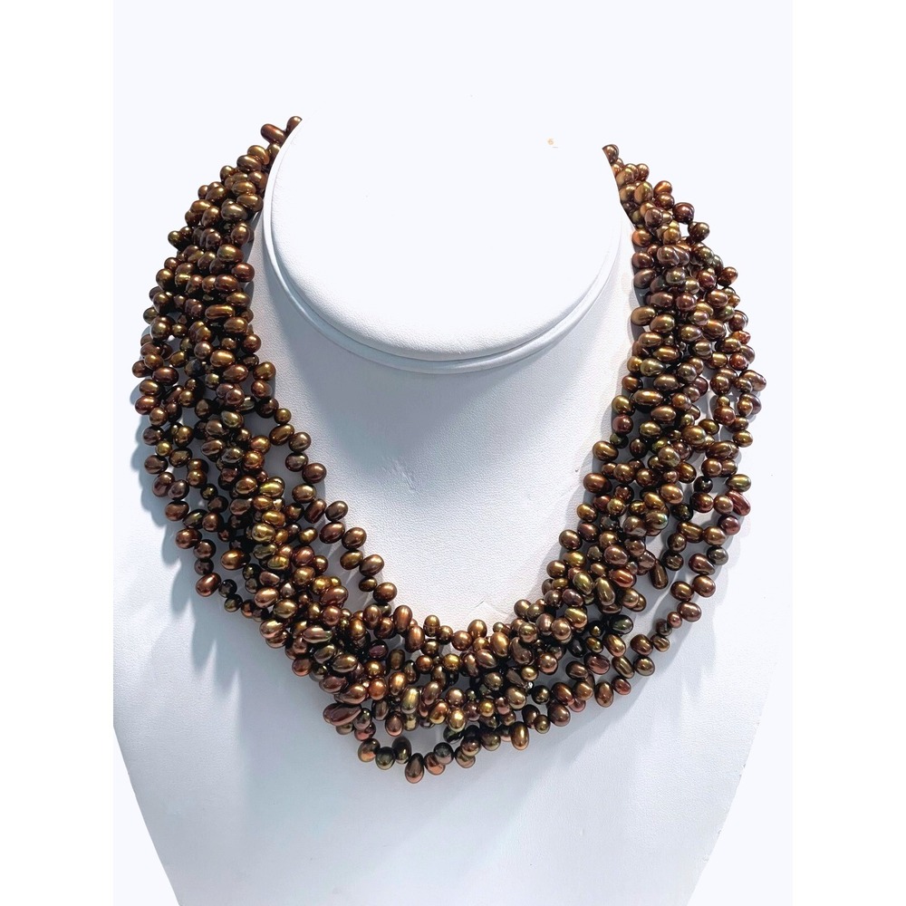 Ross-Simons‎ 8 Strand Twisted Brown Pearl Necklace 4–4.5mm 16" Sterling Clasp